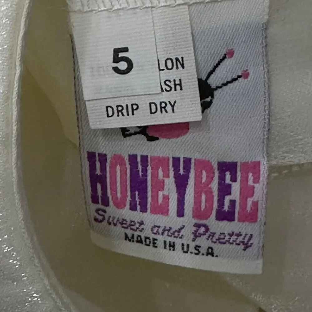 Vintage Honeybee Frilly Lace Dress Girls‎ Sz 5 Ivory Flower Girl Pageant Shimmer